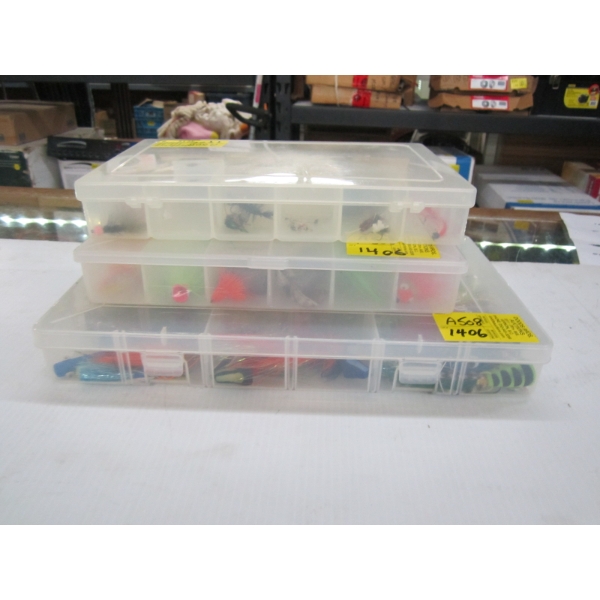 3 PLANO FISHING TACKLE ORGANIZERS W/TACKLE