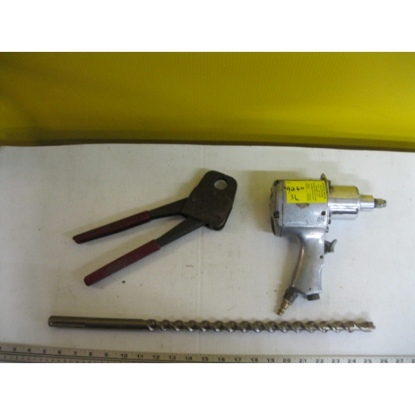 CRIMPER, 1/2" DRIVE IMPACT GUN & A HEAVY DUTY DRILL BIT