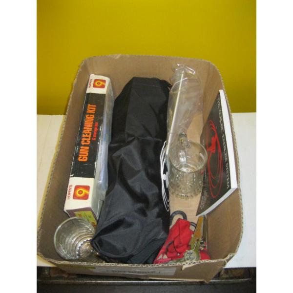 MISC. GUN CLEANING KIT, FITNESS ITEMS, MUGS, ETC.