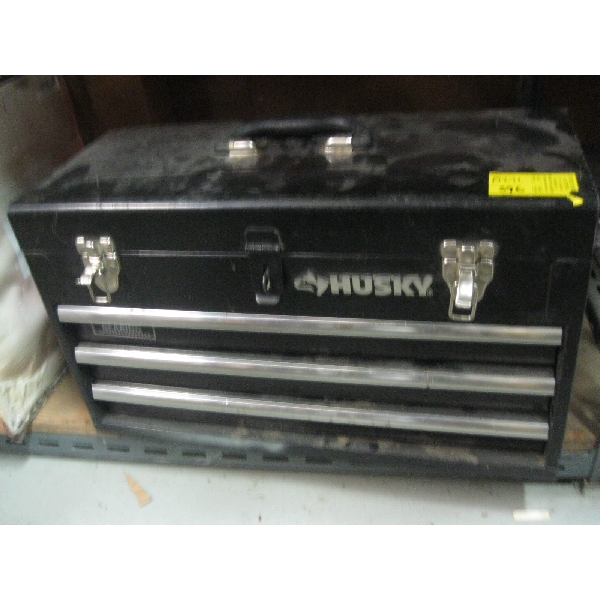 HUSKY TOOLBOX W/ASST. CONTENTS: SOCKETS, WRENCHES, ETC.