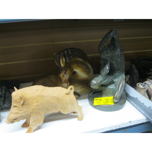 CARVED PIG FIGURINE, HORSE FIGURINE, ETC.
