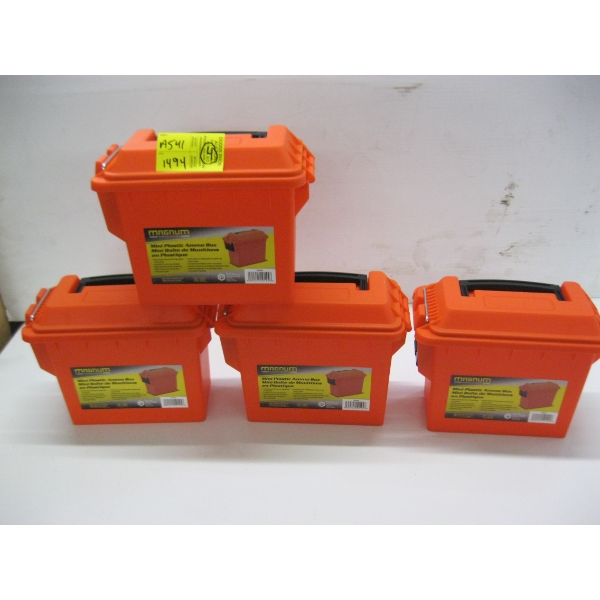 4 ORANGE MINI PLASTIC AMMO BOXES