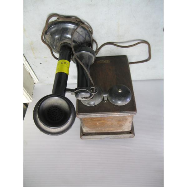 CANDLESTICK ORIGINAL TELEPHONE W/OAK RINGER BOX