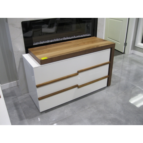 "AS IS" WHITE & WOOD FINISH DRESSER W/SLIDING WOOD TOP FOR DESK