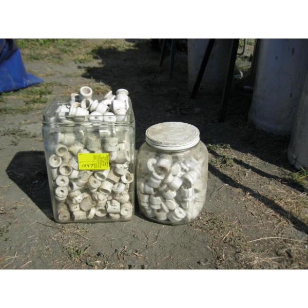 2 CONTAINERS OF SM. PORCELAIN INSULATORS