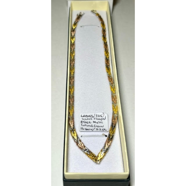 LADIES .925 SILVER (STAMPED ITALY) MULTI COLOR CHAIN, 16", 23G