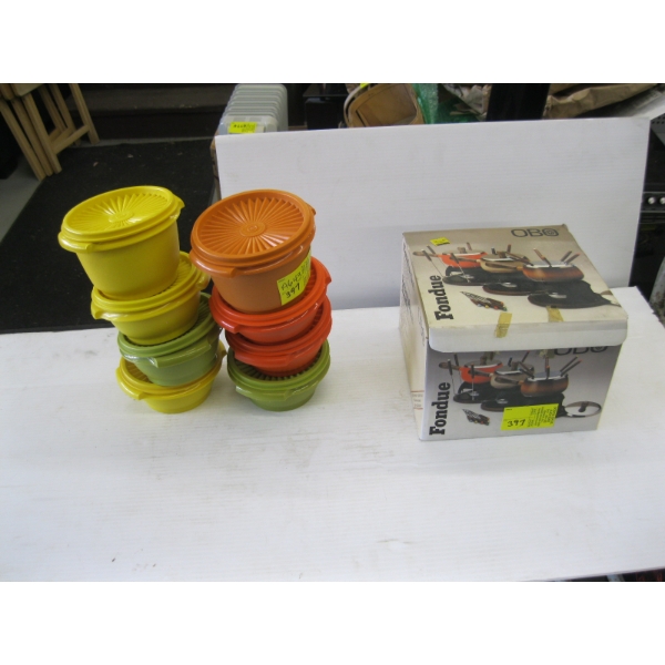 FONDUE POT & TUPPERWARE CONTAINERS