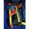 Image 2 : BIN OF MISC. KNEEPADS, TIEDOWN STRAPS, HATCHET, SAW, ETC.