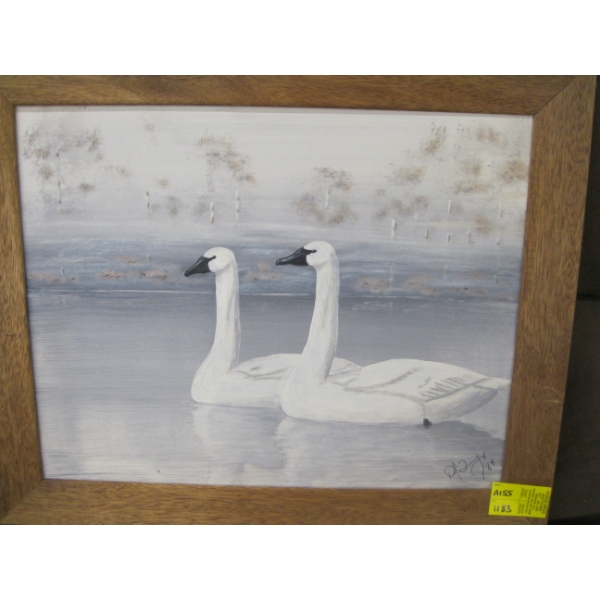 OIL PAINTING OF 2 SWANS