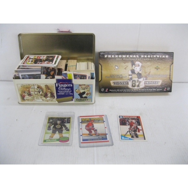 TIN OF HOCKEY CARDS & A SIDNEY CROSBY HOCKEY CARD SET
