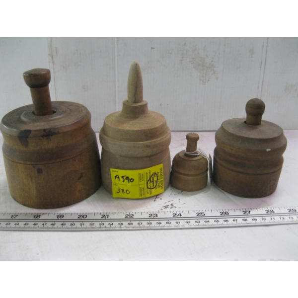 4 ROUND WOODEN BUTTER MOLDS