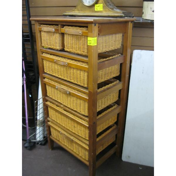 6 DRAWER WICKER & WOOD STAND