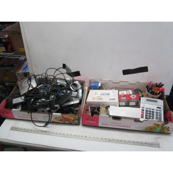 2 FLATS OF OFFICE SUPPLIES & PHONES, ETC.