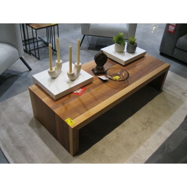 WOOD COFFEE TABLE W/2 WHITE ROLLING TABLES