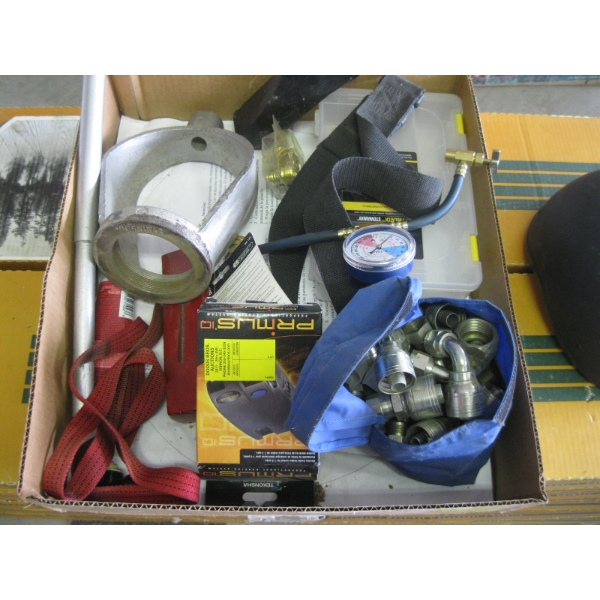 PSI GAUGE, ELECTRIC BRAKE CONTROLLER, SPLITTING WEDGES, HYDRAULIC FITTINGS, ETC.