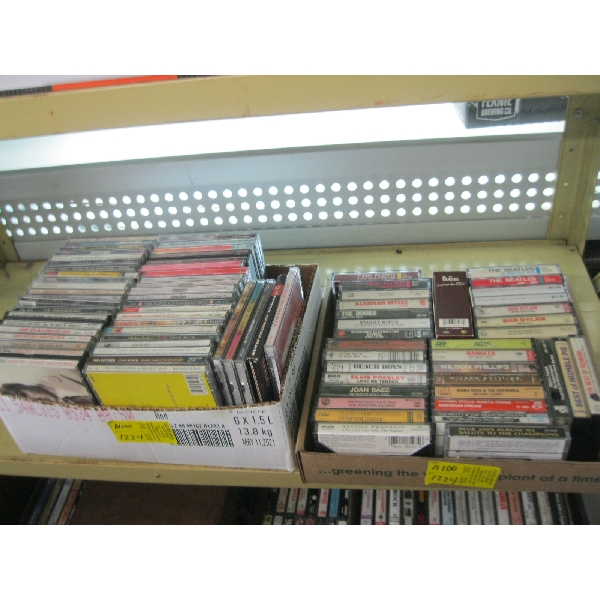CASSETTE TAPES & A BOX OF CDs