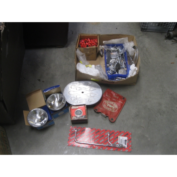MISC. NEW  HEADLIGHTS, GAUGES, POLY FUEL LINE, ETC.