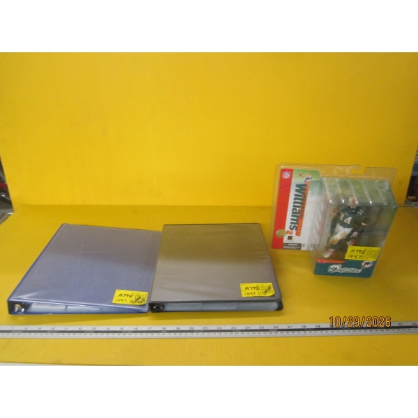 2 BINDERS OF SPORTS CARDS - SOCCER, BASEBALL - & A FOOTBALL FIGURINE