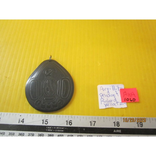 ARGILLITE PENDANT, SIGNED RICHARD YELLATZIE