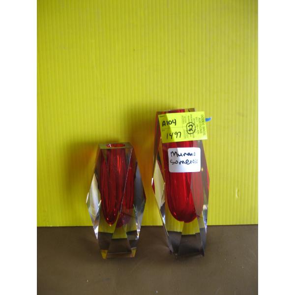 2 RED MURANO SOMMERSO GLASS VASES