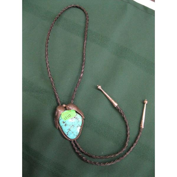 SILVER & TURQUOISE BOLO TIE, SIGNED COOPER WILSON