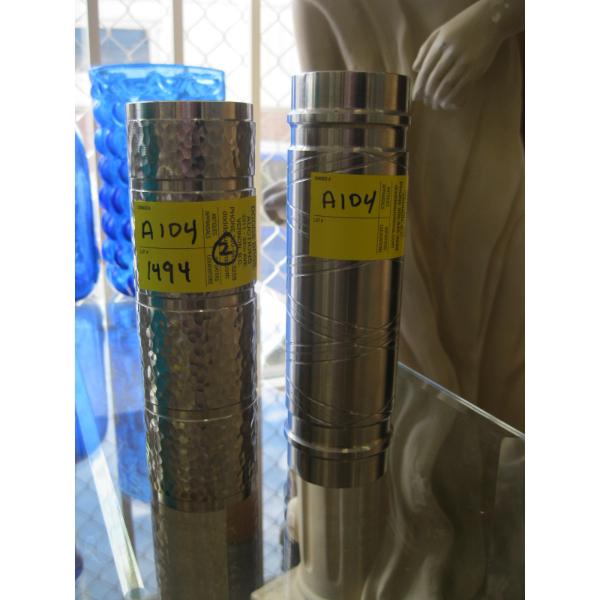PAIR OF METAL BRUTALIST LATHE TURNED VASES