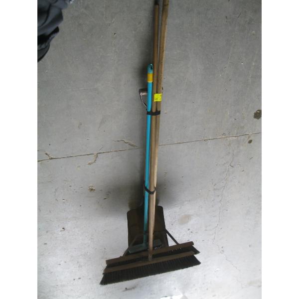 A BUNDLE OF ASST'D BROOMS & SHOVEL