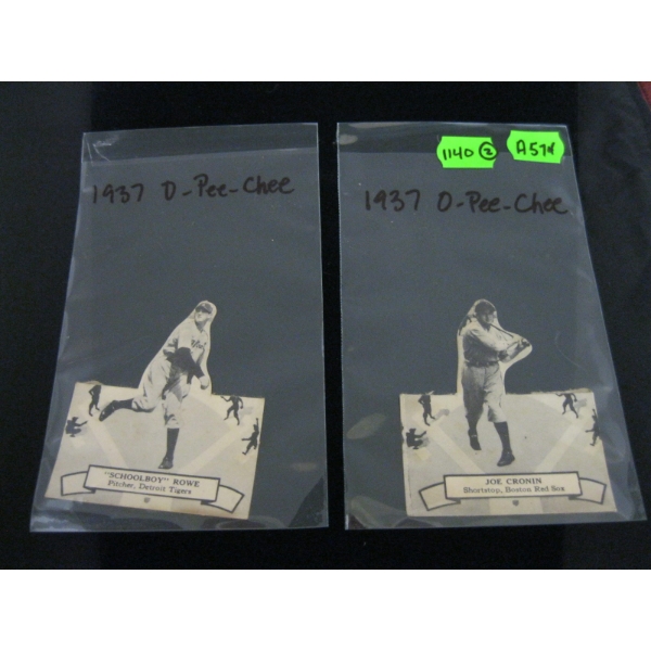 2 - 1937 O PEE CHEE STAND UP CARDS - JOE CRONIN & "SCHOOLBOY" ROWE - MISSING TOPS