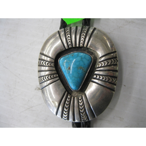 SILVER & TURQUOISE NAVAJO BOLO TIE