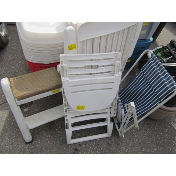 2 FOLDING CHAIRS & A LOUNGE CHAIR