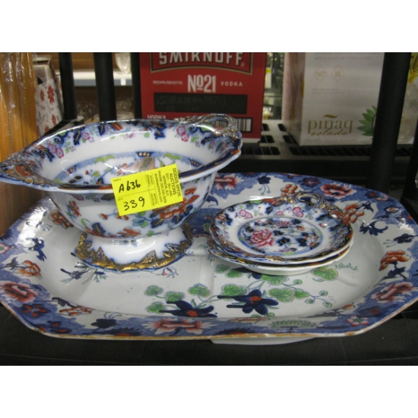 DECORATIVE SERVING COPELAND SPODE BOWL W/2 SM. PLATES & LG. CARVING PLATTER