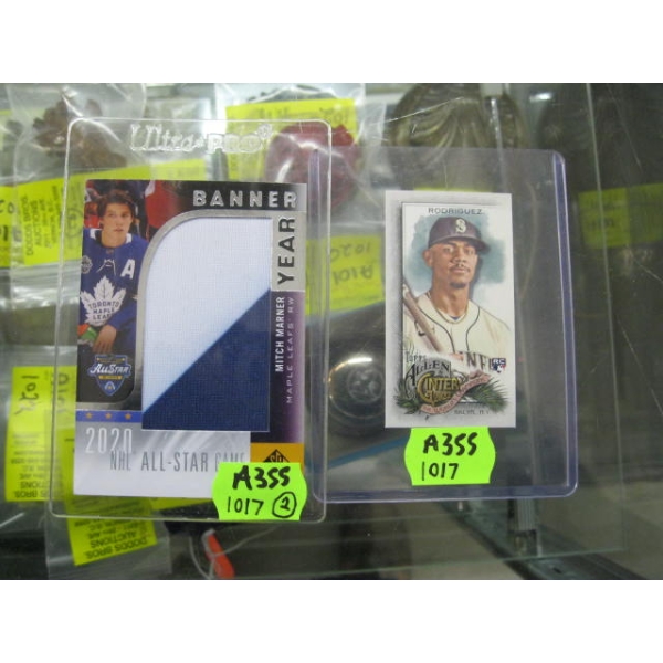 MITCH MARNER BANNER GAME USED JERSEY CARD & RODRIGUEZ BASEBALL CARD