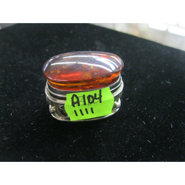 STAMPED .925 SILVER BOX W/AMBER STONE