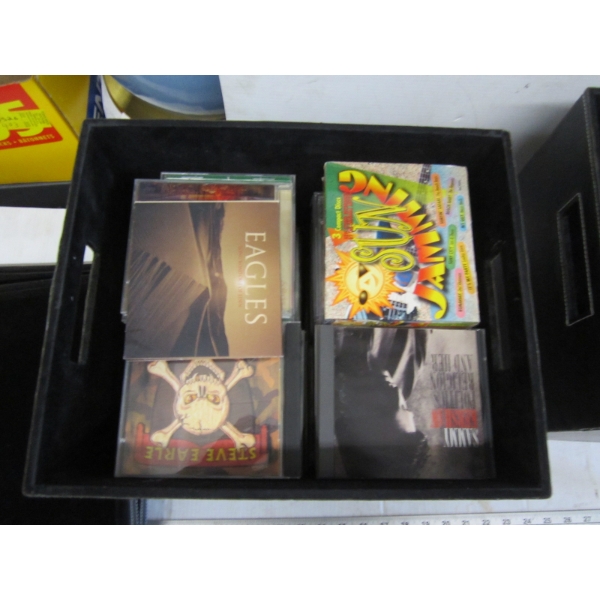 2 STORAGE BOXES OF CDs & VHS TAPES