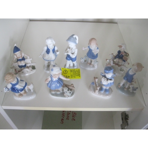9 BLUE & WHITE PORCELAIN FIGURINES - SOME FROM GERMANY