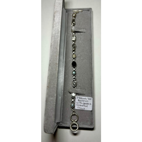 STERLING .925 BRACELET W/PEARLS & ASST. STONES