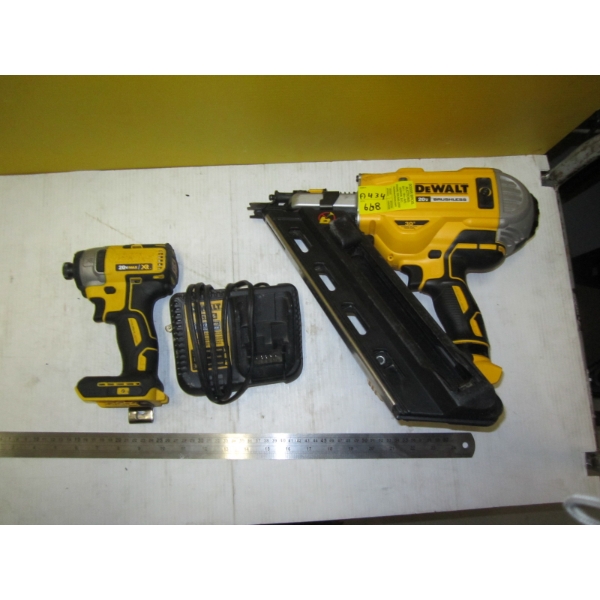 DEWALT CORDLESS NAIL GUN W/CORDLESS IMPACT GUN & CHARGER - NO BATTERIES