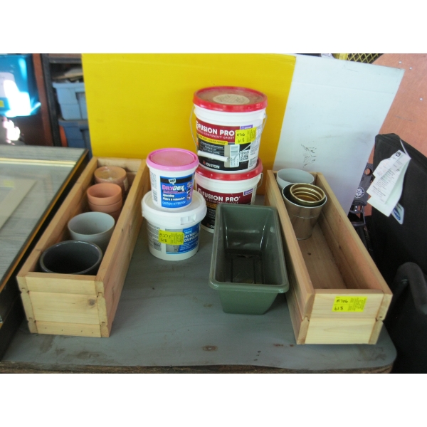 2 WOOD PLANT HOLDERS, 2 FUSION PRO GROUT DRYWALL COMPOUND & SPACKLE