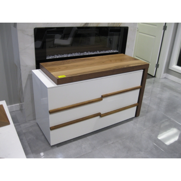 "AS IS" WHITE & WOOD FINISH DRESSER W/SLIDING WOOD TOP FOR DESK