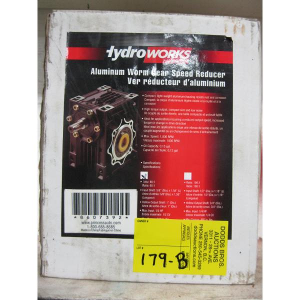 NEW HYDRO WORKS ALUMINUM WORM GEAR SPEED REDUCER, 6--1