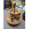Image 4 : BARLEY TWIST STAND & BROKEN BOWL W/WOODEN CUPS & METAL SPOONS