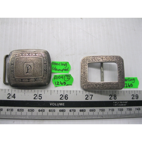 2 STERLING STAMPED NAVAJO BELT BUCKLES