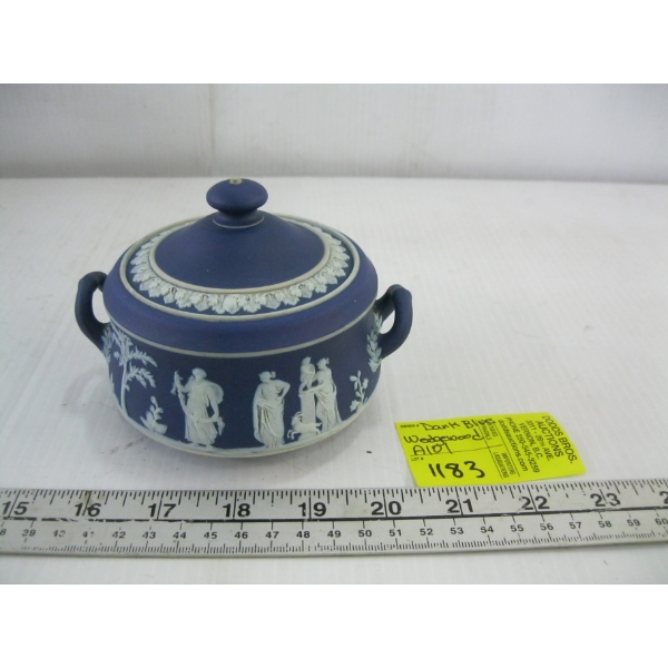 DARK BLUE WEDGEWOOD CONTAINER W/LID