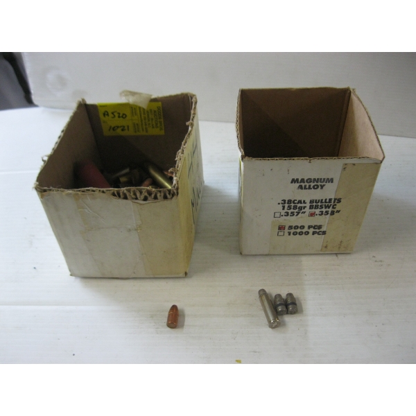 2 PART BOXES OF .358CALIBER BULLETS, .44MAG, MISC.