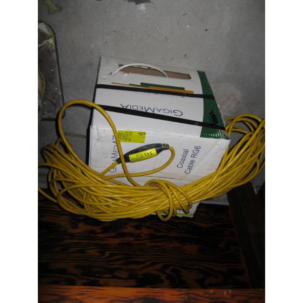 EXTENSION CORD & A BOX OF MEDIA WIRE: COAXLE RG6
