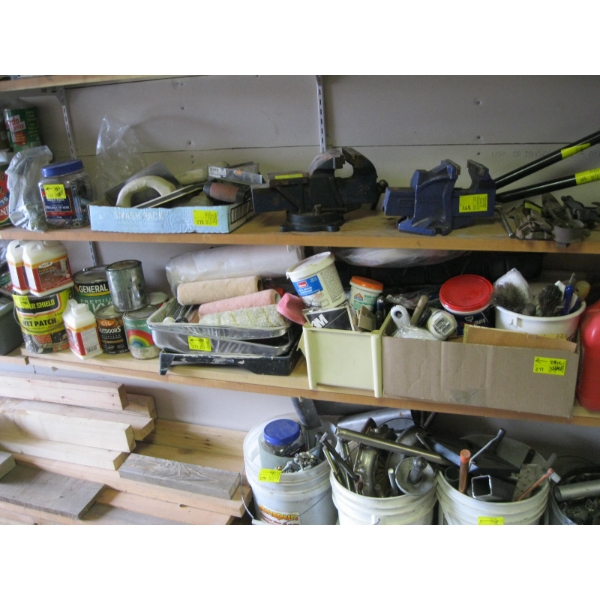 ASST. PAINTING SUPPLIES, PAINT, SANDPAPER, BRUSHES, ETC.