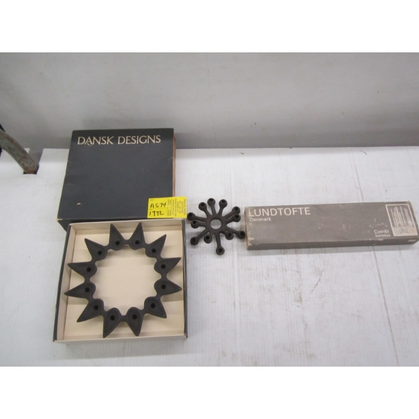 2 MCM CANDLEHOLDERS & SET OF CANDLES