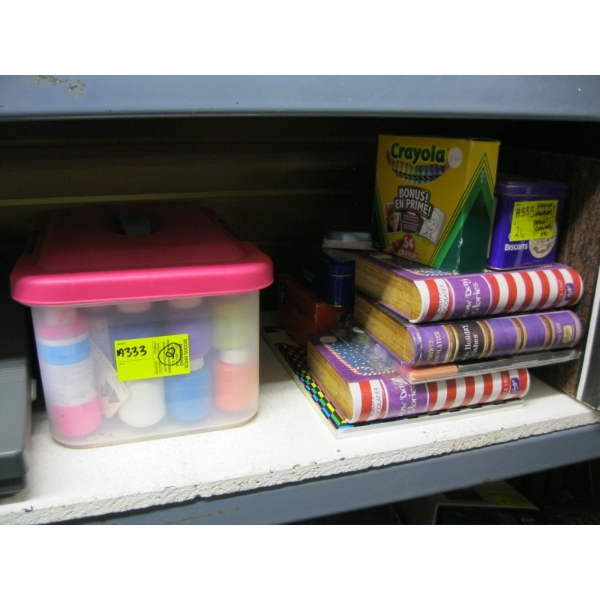 BIN OF MISC. CRAYONS, PAINT, ETC.