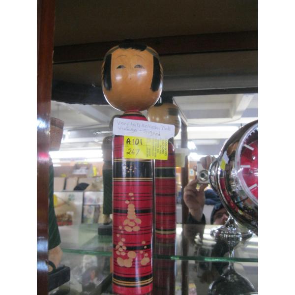 VERY TALL KOKESHI DOLL, VINTAGE, SIGNED