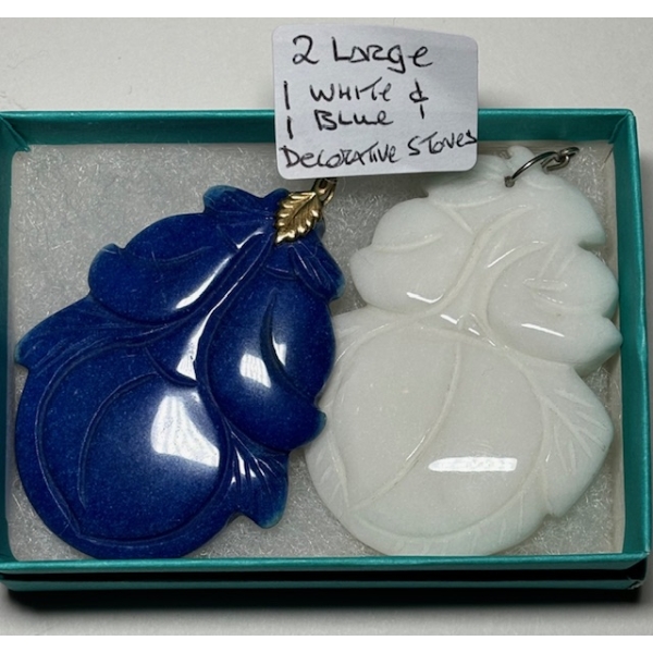 2 LG. STONE PENDANTS - 1 WHITE, 1 BLUE